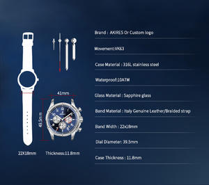 อัตโนมัตินักบินนาฬิกาข้อมือวันที่ผู้ชายนาฬิกาโครโนกราฟ VK63เคลื่อนไหวกระจกแซฟไฟร์หนังแท้สแตนเลสนาฬิกานักบิน - Product Image 3