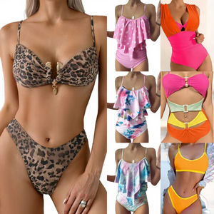 Nuevo Conjunto de Bikini de 2 Piezas Sólido y Sexy para Mujer, Traje de Baño de Playa con Falda, Top Triángulo Halter y Tanga, Estilo Mixto - Product Image 3