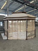Gazebo hexagonal robuste pour l'extérieur, avec double toit et moustiquaire, abri de patio à structure métallique pour événements en plein air