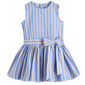 Kids Summer Breathable Cotton Sleeveless <b>Big</b> <b>Bow</b> Design Color Stripe Knee-Length Girls Dress Set - Product Image 4