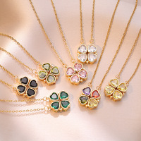 Collier tendance en acier inoxydable plaqué or pour femmes, avec zircon ouvrable en forme de trèfle à quatre feuilles et cœur d'amour, vente chaude