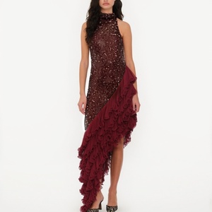 Nouvelle Robe de Soirée Sirène 2025 pour Femme, Style Paillettes et Plumes, Ornée de Perles, Volants et Fente Haute, Idéale pour Bal de Promo et Cérémonies Formelles - Product Image 1