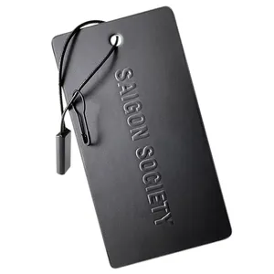 Low MOQ Customized Logo Luxury Recyclable Side Painted Black Printing Embossed Paper Hanging Tags For Clothing