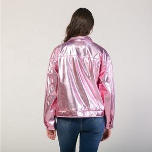 سترة نسائية من الجلد الصناعي غير رسمية ملونة وصلت حديثًا من OEM مخصصة بأكمام كاملة ياقة مطوية لأسفل للربيع والخريف - Product Image 5