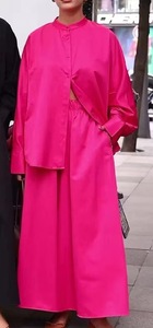 เสื้อเชิ้ตแขนยาวคอปกเล็กสำหรับผู้หญิงฤดูใบไม้ร่วง/ฤดูหนาวและกางเกงขากว้างทรงหลวมชุดแฟชั่น 2 ชิ้น - Product Image 5