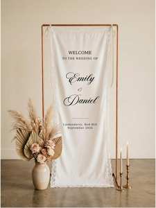 Letrero de Bienvenida de Tela Moderno para Boda LANJO, Letrero de Bienvenida de Tela de Lino Personalizado para Ceremonia de Boda, Letrero de Bienvenida Boho para Boda - Product Image 6
