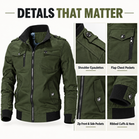 Veste en coton lavé pour homme, col montant, fermeture éclair intégrale, manches longues, couleur unie, confortable, décontractée, vêtements de travail, extérieur, printemps, automne