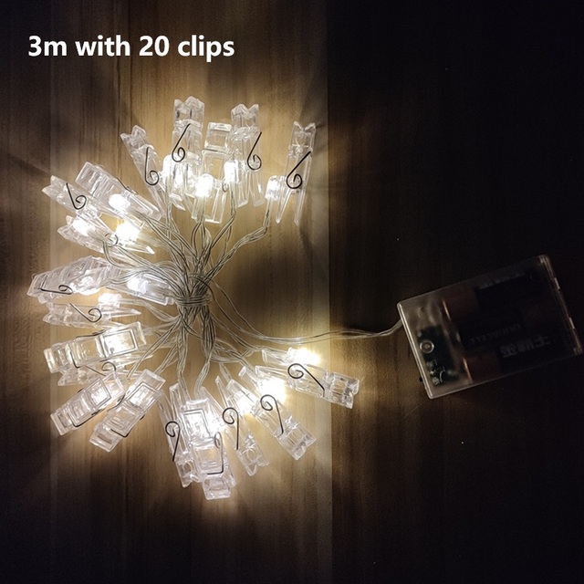 3 M 20 LED Photo Clip String Lights 3AA Battery Operated Fairy Lights for Wall Decor Picture Display Ambient Lighting Warm White