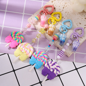 Llavero de piruleta inspirado, lindo, exquisito, en capas, rosa y morado, piruletas 3D, accesorios para bolsos, regalos, dulce llavero - Product Image 1