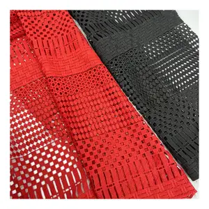 Nieuwe Ontwerpen Rood Zwart Wateroplosbaar Borduurwerk Katoen Polyester Geometrische Guipure Kant Stof Voor Vrouwen Jurk