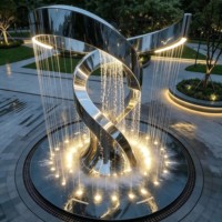 Fontaine sculpturale moderne en acier inoxydable poli miroir de grande taille pour la décoration extérieure de jardins, parcs et hôtels