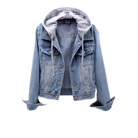 Vêtement de mode décontracté en gros 2024, veste à capuche, jeans, manteau en denim pour femmes, veste en jean de haute qualité, grande taille, vintage, longue, en coton, en laine