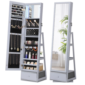 Xoay miễn phí đứng trang sức Gương tủ với đầy đủ gương và lưu trữ giá với ngăn kéo - Product Image 4