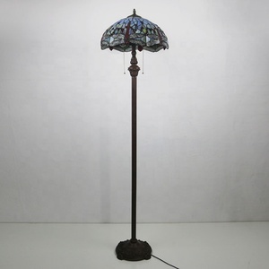 Lámpara de Pie Vintage LongHuiJing de 16 Pulgadas con Diseño de Libélula y Pantalla de Vidrio Tintado para Sala de Estar - Product Image 4