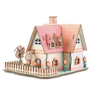 Modèle de construction en bois 3D décoratif, boîte de puzzle à assembler, style dessin animé, chalet, jouet éducatif pour enfants - Product Image 2