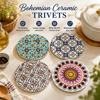 Sous-plat en céramique personnalisé Ø20cm, écologique, antidérapant, résistant à la chaleur, style bohème, pour cuisine, impression UV, OEM