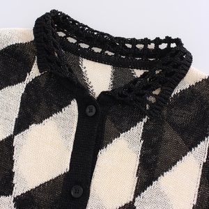 Tùy Chỉnh Hàng Dệt Kim Nhà Sản Xuất Mùa Thu Hàn Quốc Phong Cách Argyle <span class=keywords><strong>Boho</strong></span> Áo Len Hàng Đầu Màu Sắc Giản Dị Khối Nút Xuống Đan Cardigan Phụ Nữ - Product Image 3