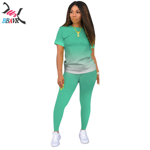 Women Two Piece Set Summer Fashion Gradient T-shirt + <b>Plus</b> <b>Size</b> Tracksuit - Product Image 5