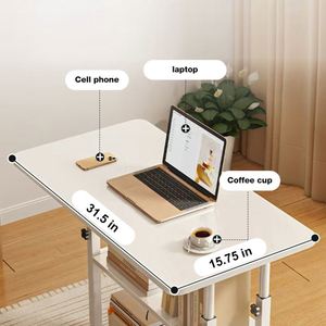 Table de chevet pliable et réglable en hauteur pour hôpital et famille, bureau mobile pour ordinateur portable avec rangement, MDF+Métal 60-90CM - Product Image 5