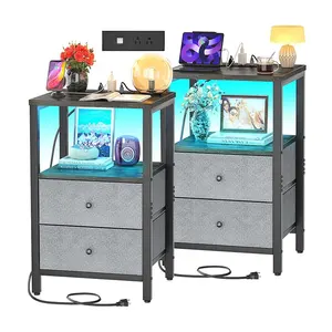 Wholesale Nightstands Set Of 2 With Charging Station Smart Led Nightstand End Table Bedside Tables For Bedroom Living Room