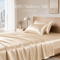 Parure de lit King Size en soie de mûrier 100% pure, tissu uni teint, drap-housse et housse de couette en satin