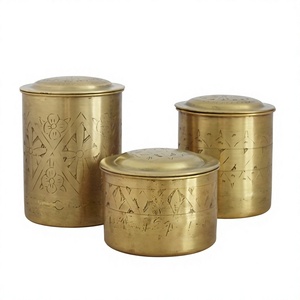 Solid Brass Food Storage <b>Jar</b> Canisters <b>Set</b> With Airtight Lids Vintage Design For Kitchen <b>Spice</b> Containers Handcrafted - Product Image 1