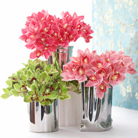 Orchidées réalistes de haute qualité BF-OD13, 5 têtes, fleurs artificielles au toucher réel, bouquet blanc et vert moderne pour mariage et décoration intérieure