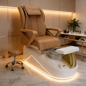 Fauteuil de pédicure de luxe avec siège inclinable et baignoire sans tuyauterie, lumière LED, massage chauffant, pour usage en salon de manucure - Product Image 1