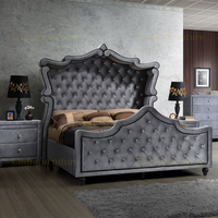 Ensemble de meubles de chambre au design traditionnel français, idéal pour appartement, lit à hauteur réglable, structure en bois massif, rangement en tissu