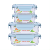 Four à micro-ondes sans Bpa couvercle en PP bol à salade en verre boîte à lunch 4 pièces ensembles hermétiques conteneurs de stockage des aliments