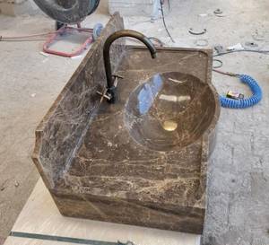 Lavabo de salle de bain en marbre Emperador brun de luxe, durable, écologique, avec crédence intégrée, fait main, naturel - Product Image 4