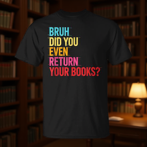 Camiseta de manga corta con estampado digital de recordatorio de devolución de libros de biblioteca, cuello redondo, unisex, para adultos - Product Image 3