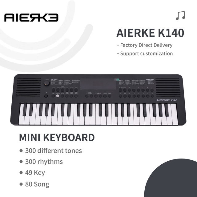 AIERKE K140 Portable 49 Key Mini Keyboard with Built-in Speakers, 300 Built-In Sounds ODM/OEM Toy Musical Instruments
