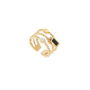 Anillo Apilable de Acero Inoxidable Chapado en Oro Estilo Francés con Gema de Esmeralda para Mujer - Product Image 3