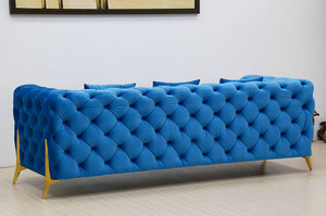 Sofá Azul Moderno de Tres Plazas para Restaurante, Estilo Italiano, de Lujo Ligero, con Tapicería de Tela <span class=keywords><strong>y</strong></span> Cuero PU - Product Image 4
