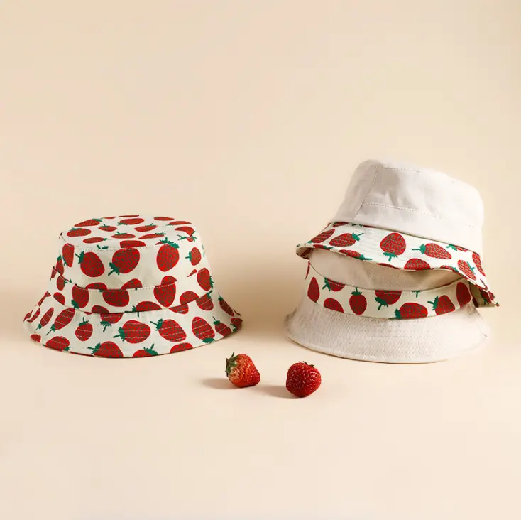 Sweet Strawberry Print Baby Bucket Hat Summer Outdoor Kids Sun Hat Soft Cotton Baby Girls Fisherman Beach Caps
