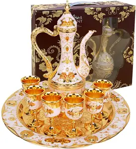 Винтажный турецкий чайный сервиз QIAN HU с 6 роскошными кофейными чашками и подносом для чая, чайник для свадебного подарка