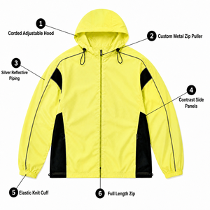 XINHUI Mens Hooded Full-Zip Color-Block <b>Track</b> <b>Jacket</b> Reflective Training <b>Jacket</b> Custom OEM ODM Wholesale Bulk Factory - Product Image 5