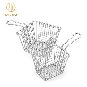 Ristorante rete metallica in acciaio inox che serve Mini <span class=keywords><strong>metallo</strong></span> argento quadrato friggitrice cestino patatine fritte pane snack cestini rete - Product Image 2