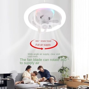 Lumière de ventilateur-Lumière de ventilateur de plafond réglable RVB Lame de style moderne LED E27 Lumière de ventilateur de tête secouante à 360 degrés - Product Image 3