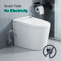 WC intelligent sans électricité avec télécommande, siège chauffant, capteur de pied, chasse d'eau, double lavage, évacuation en S, fixation au sol, réservoir encastré