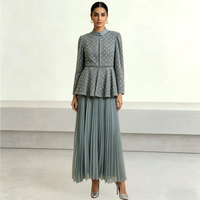 Ensemble de robes de luxe modestes à deux pièces perlées de Dubaï, plissées, longues, pour femmes musulmanes, élégantes pour l'Aïd, pour soirées et occasions formelles, vente en gros