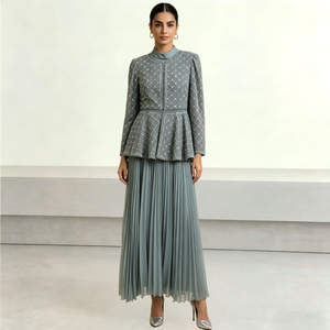 Abito Elegante a Due Pezzi con Perline di Lusso, Stile Dubai, per <span class=keywords><strong>Donne</strong></span> Musulmane, Set Maxi Plissettato per Eid, Cerimonie Formali e Feste Serali, Vendita all'Ingrosso - Product Image 1