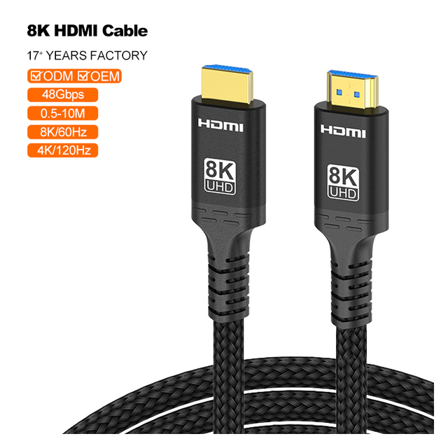 Factory OEM ODM A438 8K HDMI 2.1 Cable 8K 60Hz 4K 120Hz Gold Plated Support HDR EAR HDMI Cable for Audio & Video & Date