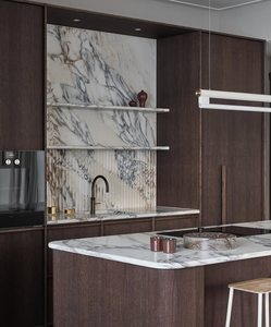 Vermonhouzz Modern Custom Wood Veneer Kitchen <strong>Cabinet</strong> with Slim Shaker Reeded Door Kitchen <strong>Cabinet</strong> Set - Product Image 6