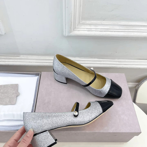 Zapatos de Tacón Alto con Brillantina para Mujer, Modelo Mary Jane, con Correa de Perlas y Tacón de Dos Tonos - Product Image 1