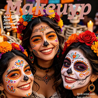 Autocollants de tatouage temporaire pour le visage, motif crâne en sucre, pour le maquillage du Jour des Morts, Halloween, les bals masqués et les fêtes