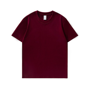 เสื้อยืดคอกลมแขนสั้นสีเบอร์กันดีสำหรับผู้ชาย ผ้าเจอร์ซีย์คอตตอน 100% สีพื้น ทรงลำลอง ใส่สบาย ผ้าถัก - Product Image 4