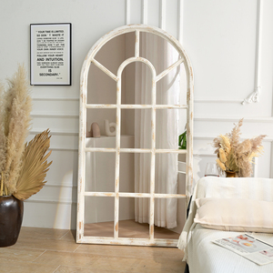 Espejo de Pared Arqueado Grande, Estilo Rústico Moderno para Decoración del Hogar, Marco de Madera Blanco, Espejo de Cuerpo Entero - Product Image 1