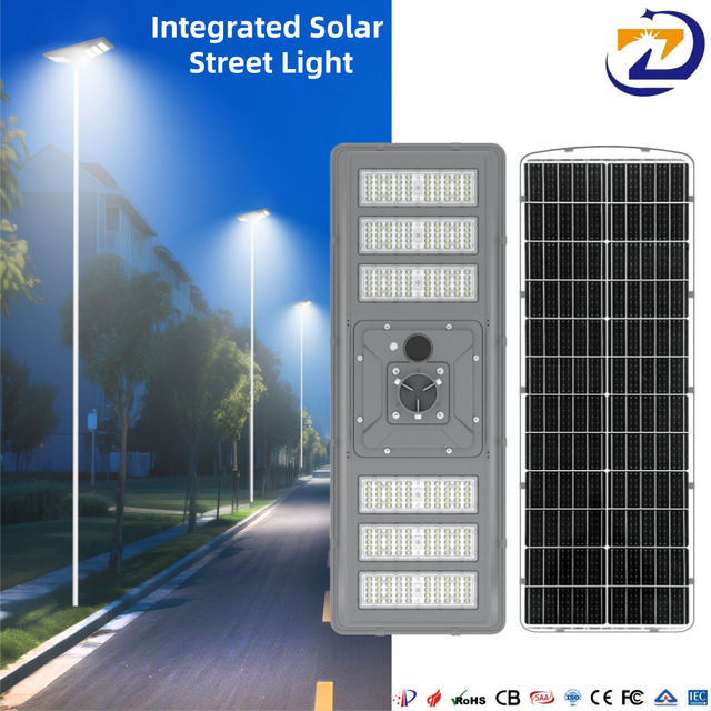 ZY Solar Powered Integrated Led Street Light 600W Aluminum Motion Sensor IP65 6000K Road Customized Outdoor Street Lamps